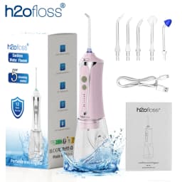 H2ofloss Cordless Portable Water Flosser Oral Irrigator for Teeth, 5 Modes 300ML 140 PSI Water Jet, 2500mAh USB-C Rechargeable