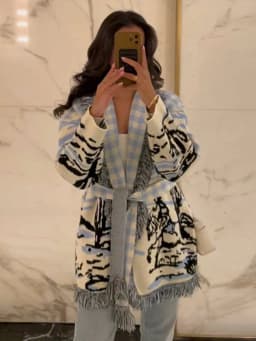 Knitted Jacquard Tassels Patchwork Cardigans Women Sweaters Long Sleeve V-neck Thicken Vacation Sweater 2025 Autumn Coats Tops