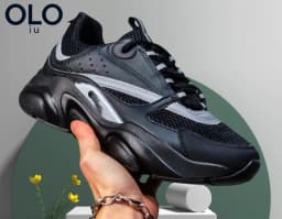 Black Iridescent Reflective Mesh Dad Shoes Thick Sole Shock Absorb Night Glow Casual Sneakers Unisex