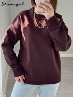 Oversized Sweatshirt Green Mint Women Basic Long Sleeve Tops Boyfriend Pink Loose Pullovers Women Sweatshirts No Hood Cotton