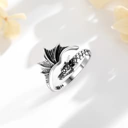 Eudora 925 Sterling Silver Dragon Adjustable Ring for Men Women Vintage Viking Dragon Open Ring Personality Jewelry Fine Gift