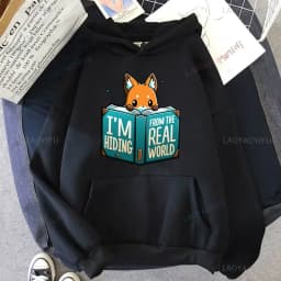 Cute I Don't Give A Fox Cute Animal Kawaii Hoodie Loose Fleece Pullover Hip Hop Hoodies Streetwear Cartoon Women Men Sweatshirts