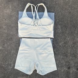 Solid Color Soft Women Gym Yoga Short Set Cross Back Shoulder Strap Gym Bra+High Waist Sport Short Leggings 2pc Tight Sportwear