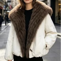 Fur Jackets Winter Natural Real Fox Fur Coat Detachable Collar Short Coat Women Loose White Duck Down Jacket Warm Fur Parka