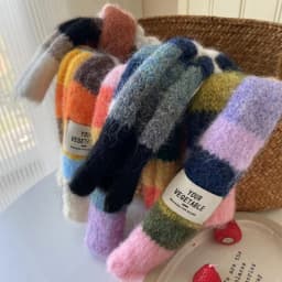 2024 Knitted Wool with Warm Color Splicing Contrast Striped Sausage Thin Scarf