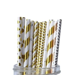Paper Straws Garden Flower Foil Gold Disposable Drinking for Birthday Wedding Deco Christmas Party Restaurant Event Supplies