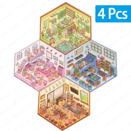 2pcs Cartoon Miniature Scene 3D Landscaping Stickers DIY Cabin Scene Stacking and Pasting Hand Account Cute Gift for Kid Child