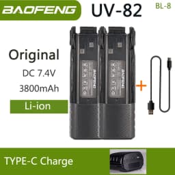 Baofeng UV-82 Li-ion Battery USB-C Type-C Charger 2800/3800mAh BL-8 Original For UV-8D UV-82HP UV-8D UV-82WX UV89 Two Way Radio