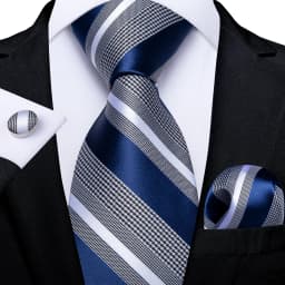 New Formal Ties Classic Blue Striped Necktie Handkerchief Cufflinks Gift For Men Wedding Tie Cravate Gravatas