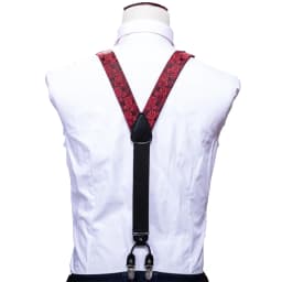 Burgundy Black White  Mens Suspender Adjustable 6 Clips Jacquard Braces Bowtie Hanky Cufflinks Set Silver Gold
