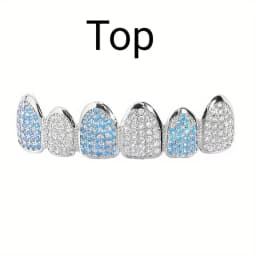 Hiphop Teeth Grillz Set for Unisex Top Bottom Mouth Silver Color Teeth Grills Tooth Cap Removable Dental Fashion Body Jewelry