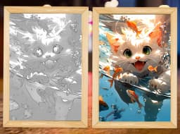 Cute Cat Kawaii Pets Light Painting Picture Frame Led Night Light Moon Lamp Room Decor Home Bedroom Friends Kids Birthday Gifts