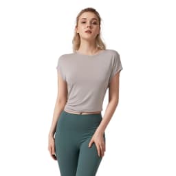 Women's Split Side Yoga Top Sexy Open Back Fitness T-shirt Loose Fit Workout Tee Running Sports Cover Gym Wear Woman Clothing