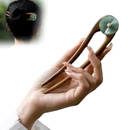 U Shape Simple Women's Hairpin New Chinese Style Jade Lotus Leaf Wooden Hair Stick Elegant Vintage Hanfu Hair Accessories