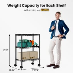JHK 3-5 Tier Grid Storage Bookshelf with Lockable Wheels Mobile Metallic Shelving Rack Heavy Duty Standing Shelf for Home