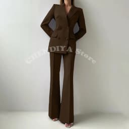 Women Suits Sets 2 Piece Elegant Peak Lapel Double Breasted Outfits Fashion Daily Casual Chic Female Suit (Jacket+Pants)