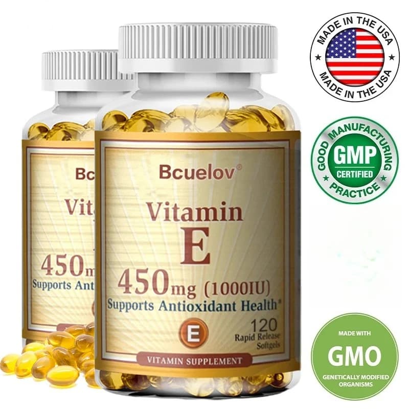 Bcuelov Vitamin E 1000 IU 450mg - for skin, hair, circulatory health, immune system support - antioxidant supplement