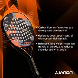 IANONI 8100 ORANGE Padel Racket Carbon Fiber Surface with EVA Memory Flex Foam Core Lightweight Padel Racquet