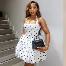 Doyerl Polka Dot A-line Puff Mini Dress Women Elegant Halter Strapless Backless High Waist Night Club Party Birthday Dress Robe