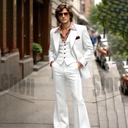 Vintage 3 Piece Men Suit Peak Lapel Single Breasted Tuxedo 70s Disco Groom Custom Bespoke Male Retro Stage Formal Costume Wear