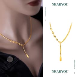 Solid 18K Gold Women's Necklaces Pendant for Engagement Promise Women Lucky Sign Small Gold Bar Accessories Jewelry Trend Chains