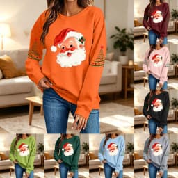 Cute Women's Christmas Santa Long Sleeve Sweatshirt Without Hat Fall Fashion