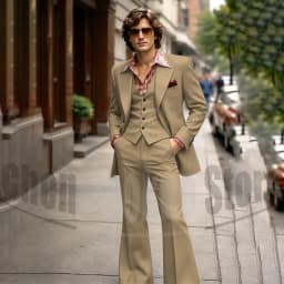 Vintage 3 Piece Men Suit Peak Lapel Single Breasted Tuxedo 70s Disco Groom Custom Bespoke Male Retro Stage Formal Costume Wear