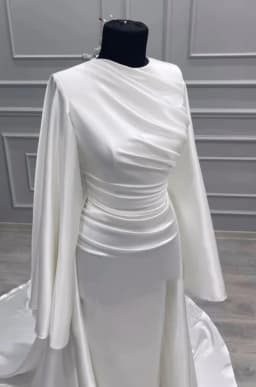 Eightale Arabic Wedding Dresses O-Neck Customized Long Sleeves Satin Mermaid Muslim Bridal Gown Vestidos De Novia