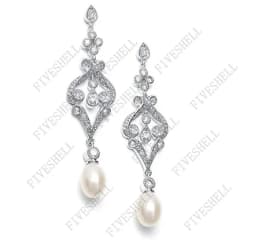 1920s Art Deco Antique Vintage Flapper Style Jet Black Rhinestone Extra Long Dangle Earrings Pearl Earrings Jewelry for Women