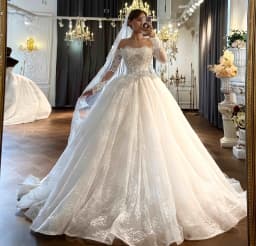 Customized Elegant Strapless Long Sleeve Lace Ball Gown Wedding Dress Robe De Mariee Vestido De Novia
