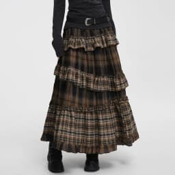 Y2k Harajuku Vintage Long Skirts Plaid Ruffles Patchwork Casual Loose Cake Skite Punk Gothic Streetwear All Match Women Clothing