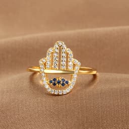 YILUOCD Hamsa Fatima's Hand Open Rings Turkish Blue Cubic Zircon Evil Eye Ring Protection Amulet Islamic Jewish Jewelry