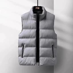 Thickened Flocking down Jacket Vest Men's Autumn Winter Casual Loose Fit Stand Collar Shoulder Pad Coat for Youth Outerwear
