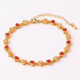 18K Gold Plated Heart Turkish Evil Eye Charm Bracelet for Women Boho Lucky Copper Chain Adjustable Bracelet Summer Jewelry
