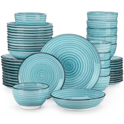 Vancasso 24/48 Piece Blue Plates Dinner Sets Two-Sided Dinnerware Sets Handpainted Spiral With 6 Dinner Plate/Dessert/Soup/Bowl