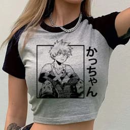 Bakugo Katsuki cropped top shoujo 2000s meme baddie goth funny t shirt anime cutecore gyaru goth cute