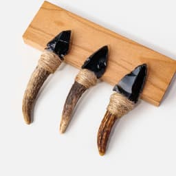 1pc Hand Knapped Obsidian Blade Antler Handle, Primitive Tribal Craft Decor, Altar Display Prop Collectible Ornament