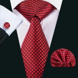 Fashion Red Plaid Men Tie Set 8.5cm Silk Jacquard Neckties Wedding Business Handkerchief Cufflink Tie Set Barry.Wang FA-6011