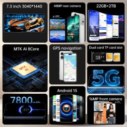 K-Touch A17 Pro Max Mobile Phones Smartphone Android 15 Cell Phone 7.3 Inch 22G+2TB 16+48MP Camera 5G Dual Sim 7800mAh Fingerprint Unlocked Global Version Cellphones