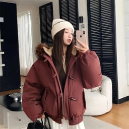 Warm Down jacket Ladies Pai Overcome Winter 2026 New Cotton Padded Coat Women Parkas Horn Hooded Outcoat Big fur collar Overcoat