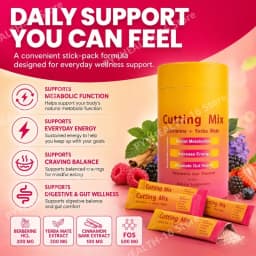 Berberine Yerba Mate Drink Mix, Cutting Metabolism & Energy Support, Strawberry Acai Flavor, Gut Wellness, 30 Stick Packs, 180g