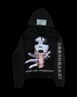 Men Gothic Horror Print Zip Up Hoodie Dark Anime Face Graphic Sweatshirt Y2K Harajuku Streetwear Outerwear Casual Black Tops