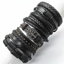 Black Handmade 10 Pcs/set Design Men Bracelets Male Women Leather Bracelets Men Bangle Wholesale Jewelry