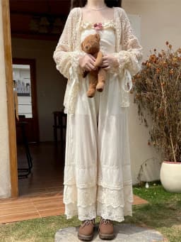 Lace Splicing Wide Leg Pants Women's Base Layer Pants Spring Summer Artistic Lady Underpants Trousers