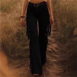 2026 Fashion Commuting Solid Color Pants Women's Spring Elegant Slim Tassel Deer Velvet Flared Trousers Retro Versatile Pants