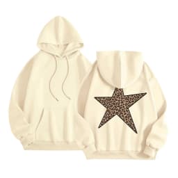 Women Oversize Hoodies With Back Star Leopard Printed Long Sleeve Hooded Sweatshirts Autumn Winter Streetwear Casual Pullover