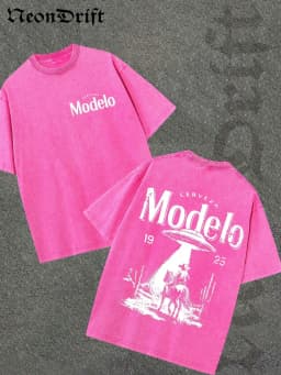Retro Modelo 1925 Cerveza T Shirt Men Washed Cotton Oversized UFO Cowboy Graphic Tee Casual Streetwear Summer Short Sleeve