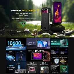 Ulefone Armor 27T Pro+ Rugged Smarphone 5G Thermal Imaging 6.78'' 120Hz 10600mAh 33W 12GB+256GB 64MP Night Vision Android 15 NFC