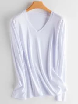 SuyaDream Women Solid T Shirts Silk Cotton Blend Plain O Neck Long Sleeved Tee 2025 Spring Autumn Basic Top White Black