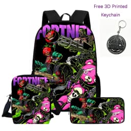 3Pcs Kids Backpack Set, Crossbody & Pencil Bag, FORTNITE Cartoon Bag, Lightweight for Boys Girls 6-10, Free 3D Printed Keychain